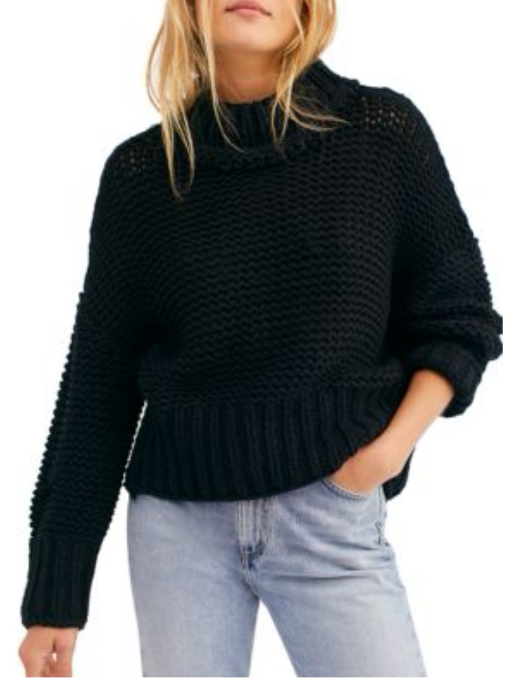 NWT Free People | Black My Only Sunshine Chunky Knit Sweater L